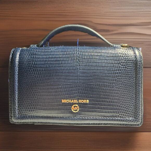 Michael Kors Jet Set Small Lizard Embossed Leather Smartphone Bag No Strap - Picture 1 of 16